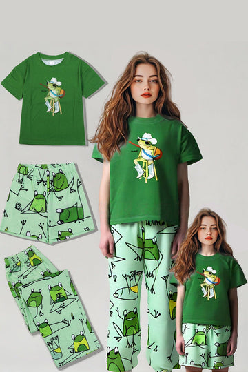 Pyjama familial assorti à manches courtes imprimé grenouille verte
